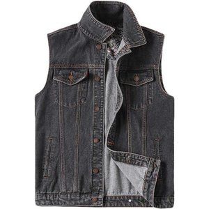 Men's Denim Vest Jean Vest Black Denim Motorcycle Black  Biker